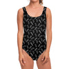 Black And White Feather Pattern Print One Piece Swimsuit