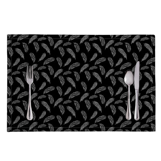 Black And White Feather Pattern Print Placemat