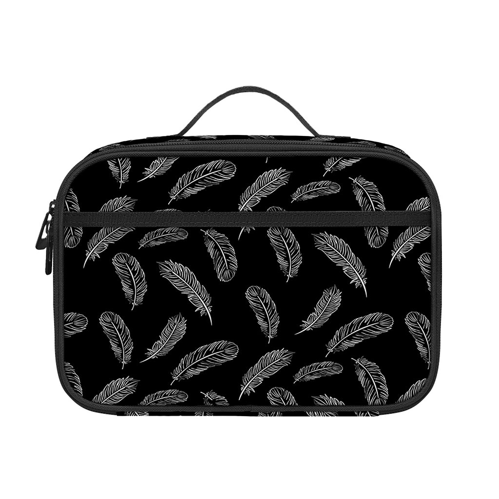 Black And White Feather Pattern Print Portable Lunch Bag