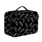 Black And White Feather Pattern Print Portable Lunch Bag