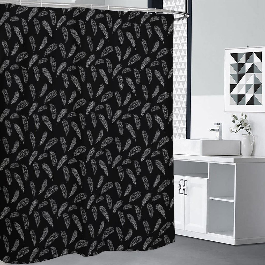 Black And White Feather Pattern Print Premium Shower Curtain