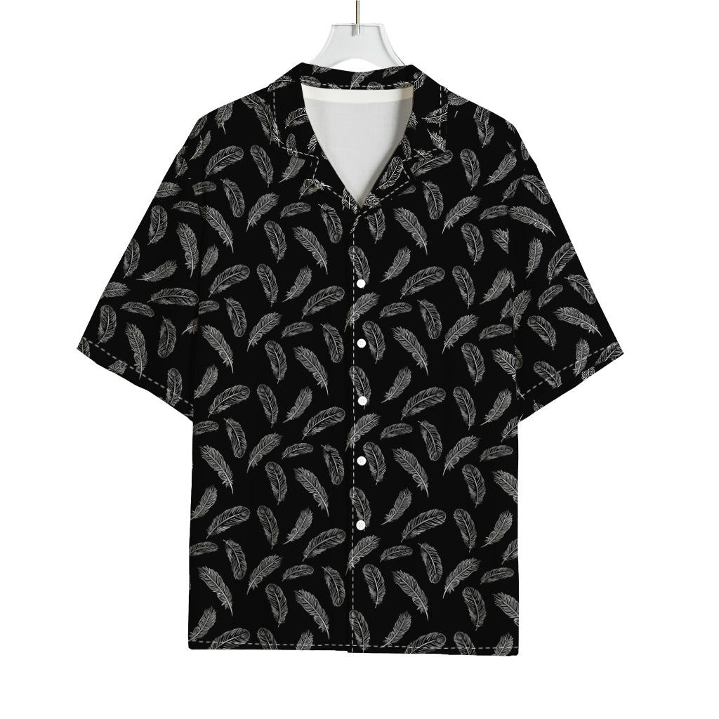 Black And White Feather Pattern Print Rayon Hawaiian Shirt