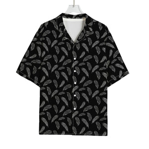 Black And White Feather Pattern Print Rayon Hawaiian Shirt