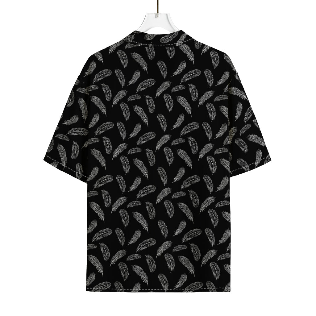 Black And White Feather Pattern Print Rayon Hawaiian Shirt