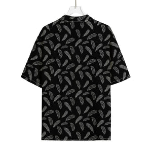 Black And White Feather Pattern Print Rayon Hawaiian Shirt