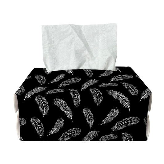Black And White Feather Pattern Print Rectangle Tissue Box Cover