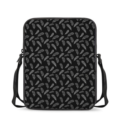 Black And White Feather Pattern Print Rectangular Crossbody Bag