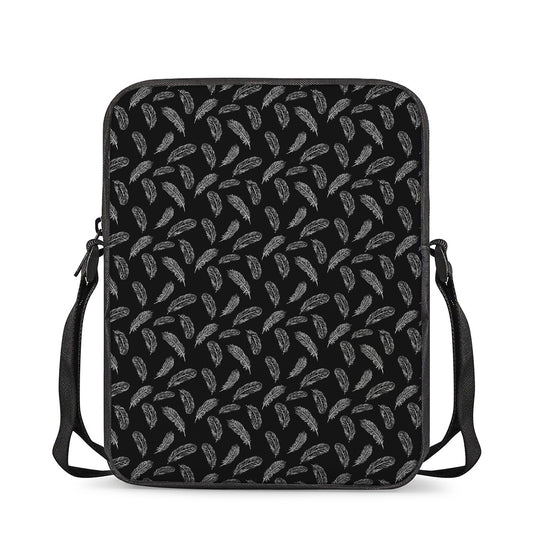 Black And White Feather Pattern Print Rectangular Crossbody Bag