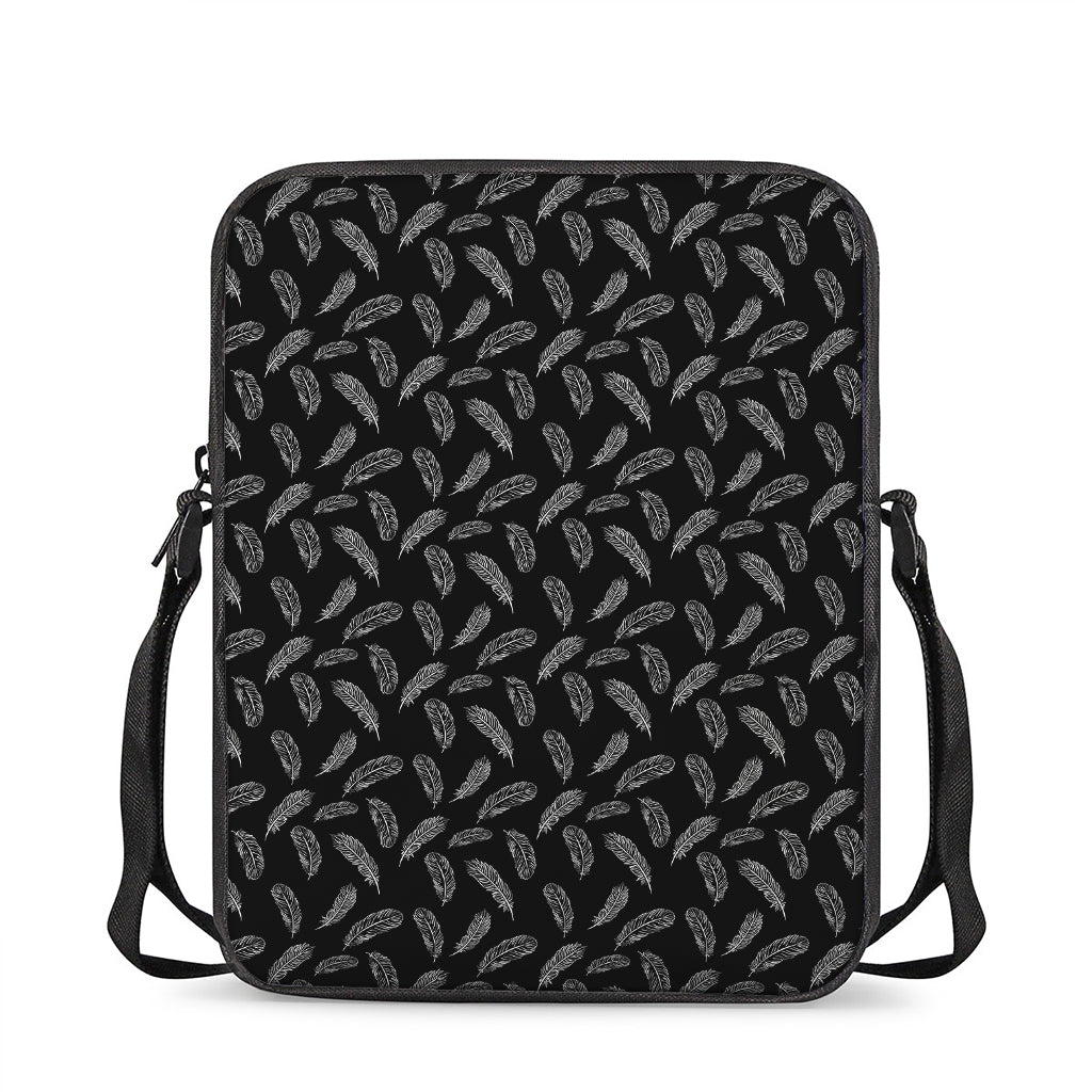 Black And White Feather Pattern Print Rectangular Crossbody Bag