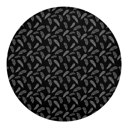 Black And White Feather Pattern Print Round Blanket