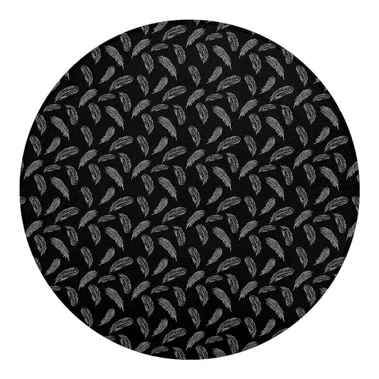 Black And White Feather Pattern Print Round Blanket