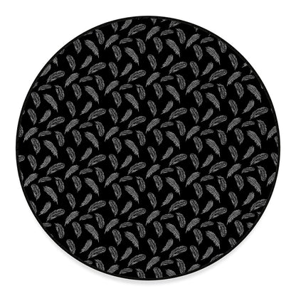 Black And White Feather Pattern Print Round Floor Mat