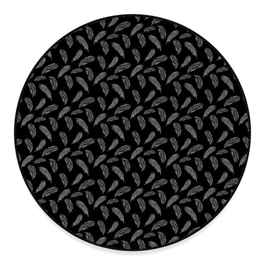 Black And White Feather Pattern Print Round Floor Mat