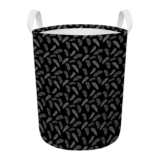 Black And White Feather Pattern Print Round Laundry Basket