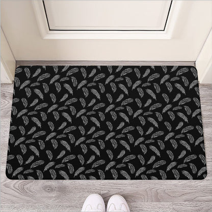 Black And White Feather Pattern Print Rubber Doormat