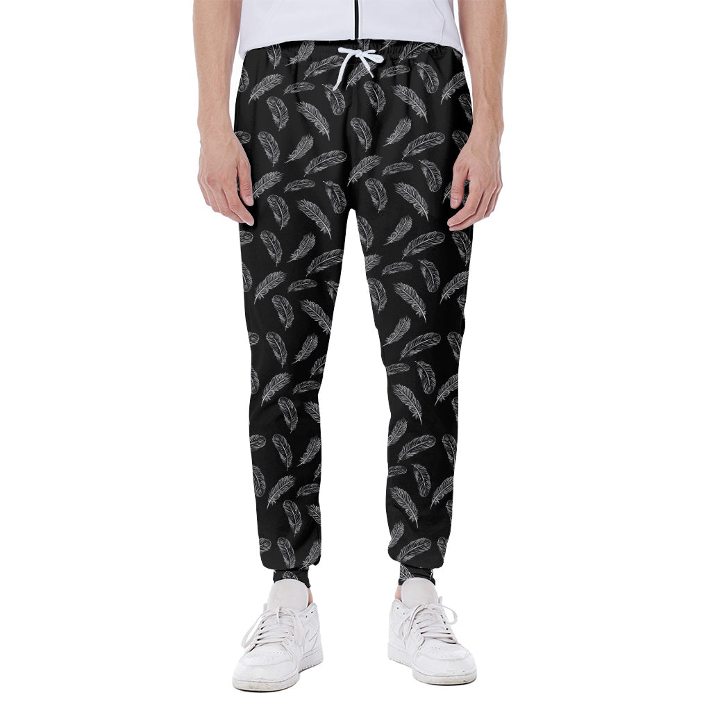 Black And White Feather Pattern Print Scuba Joggers