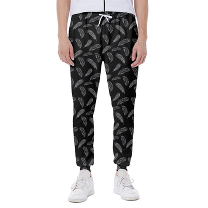 Black And White Feather Pattern Print Scuba Joggers