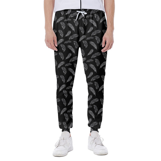 Black And White Feather Pattern Print Scuba Joggers