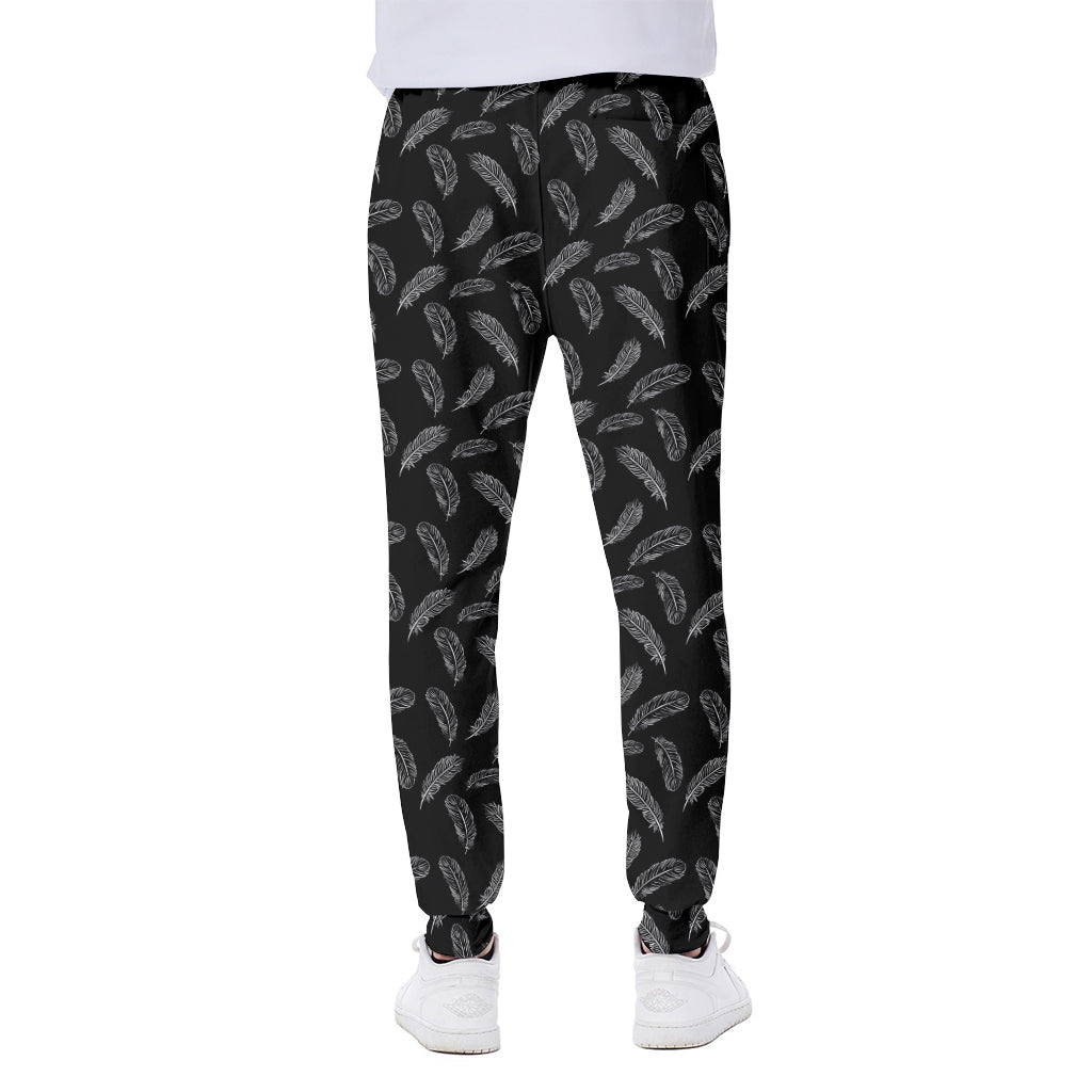 Black And White Feather Pattern Print Scuba Joggers