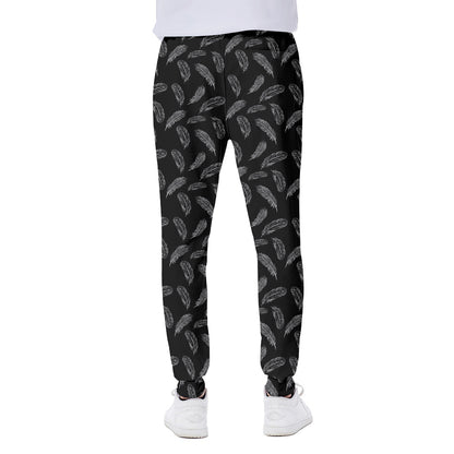 Black And White Feather Pattern Print Scuba Joggers