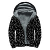 Black And White Feather Pattern Print Sherpa Lined Zip Up Hoodie