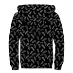 Black And White Feather Pattern Print Sherpa Lined Zip Up Hoodie