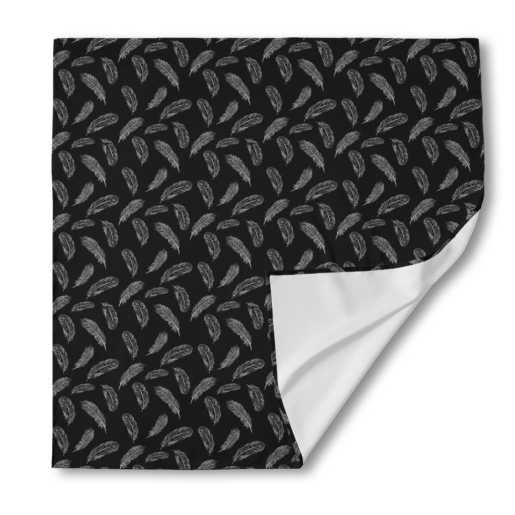 Black And White Feather Pattern Print Silk Bandana