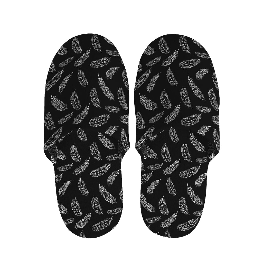Black And White Feather Pattern Print Slippers