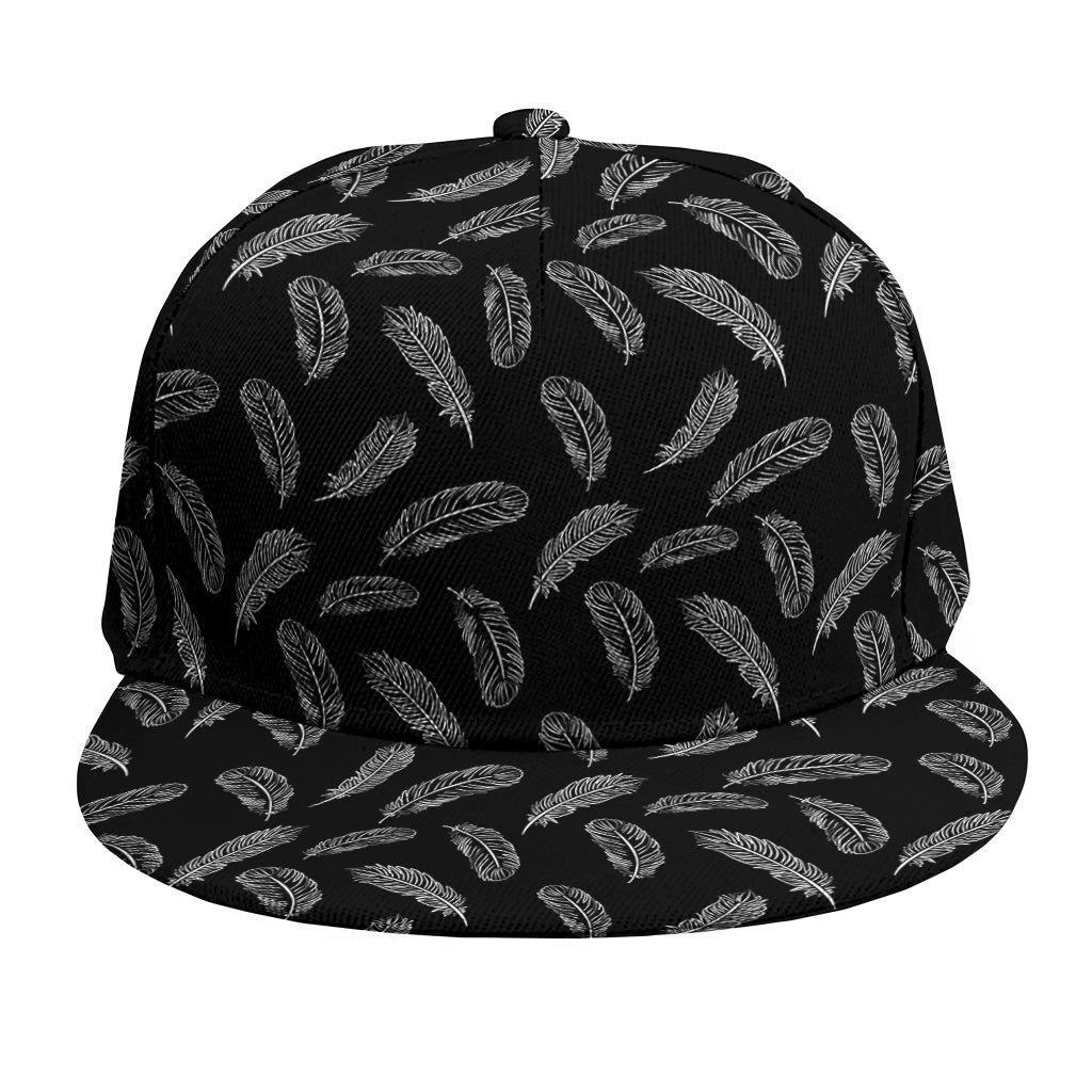 Black And White Feather Pattern Print Snapback Cap