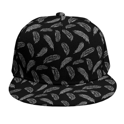Black And White Feather Pattern Print Snapback Cap