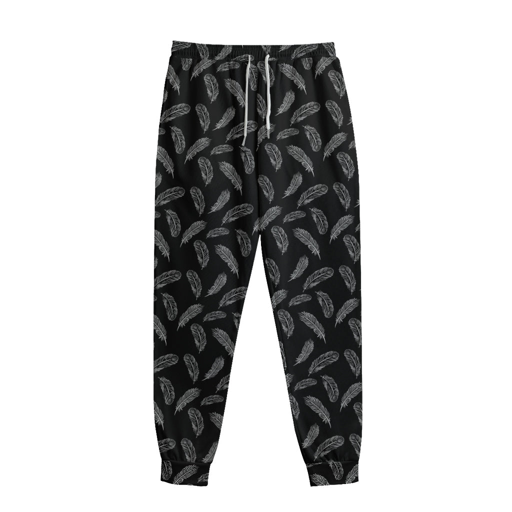 Black And White Feather Pattern Print Sweatpants