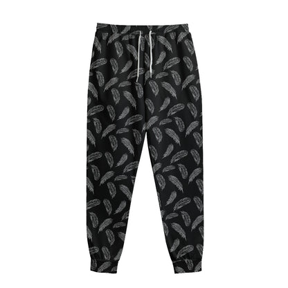 Black And White Feather Pattern Print Sweatpants