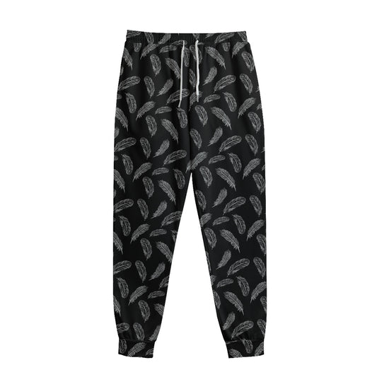 Black And White Feather Pattern Print Sweatpants