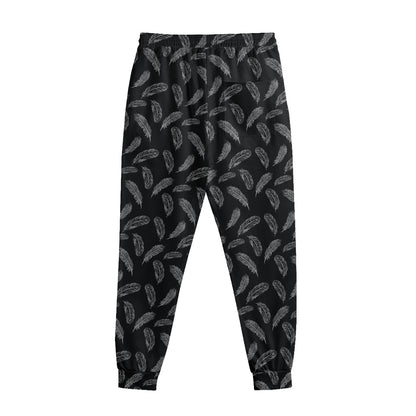 Black And White Feather Pattern Print Sweatpants