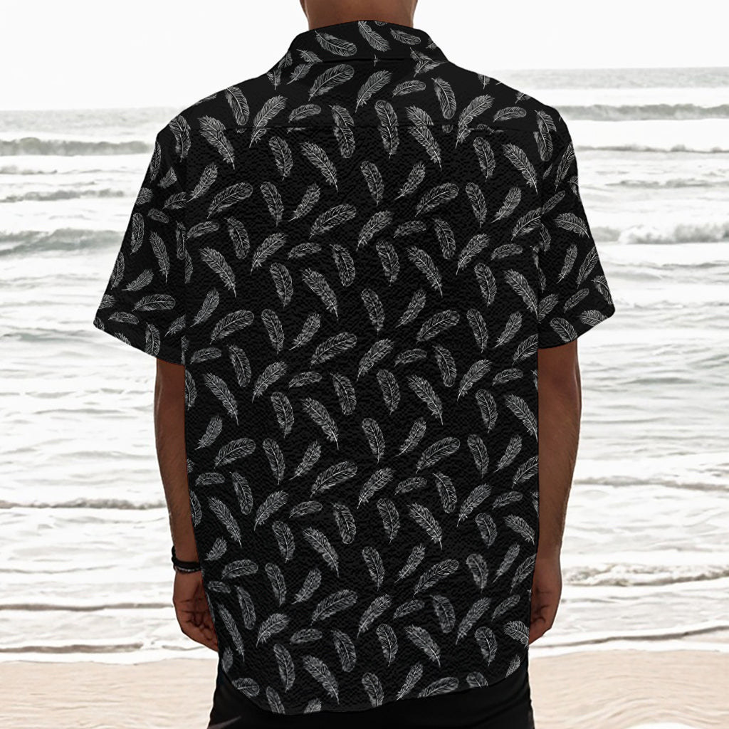 Black And White Feather Pattern Print Textured Short Sleeve Shirt