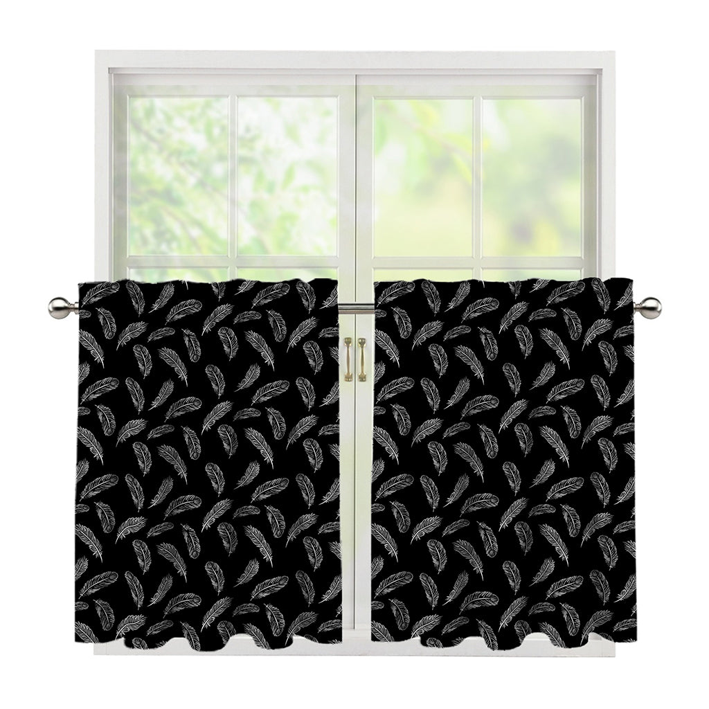 Black And White Feather Pattern Print Tier Curtains