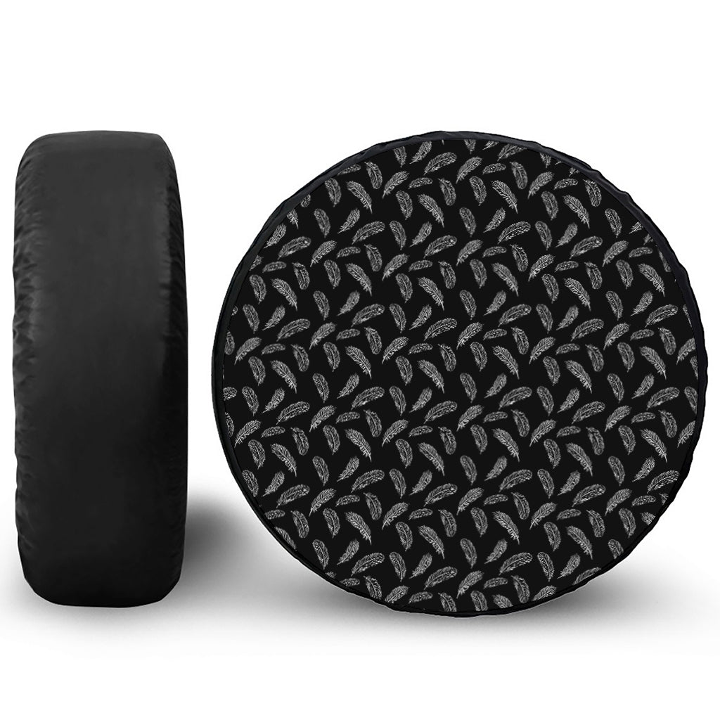 Black And White Feather Pattern Print Tire Cover