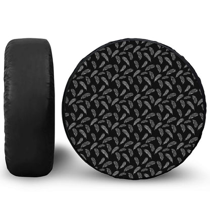 Black And White Feather Pattern Print Tire Cover