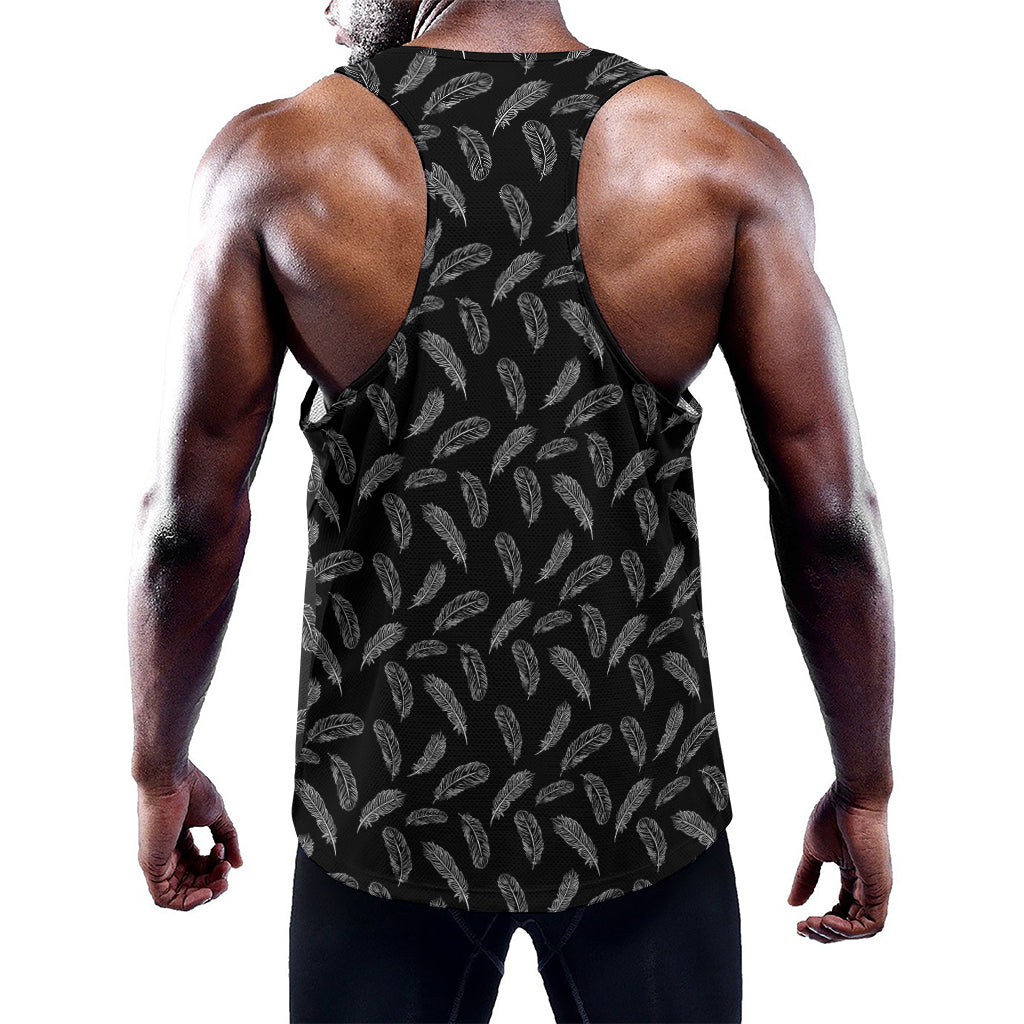 Black And White Feather Pattern Print Training Tank Top