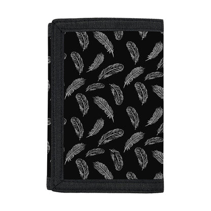 Black And White Feather Pattern Print Trifold Wallet