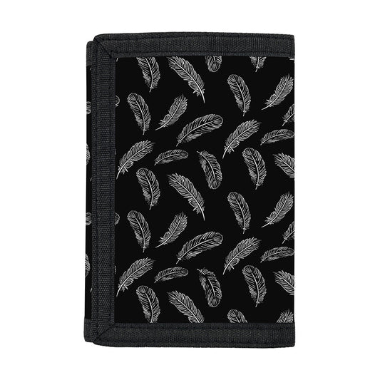 Black And White Feather Pattern Print Trifold Wallet