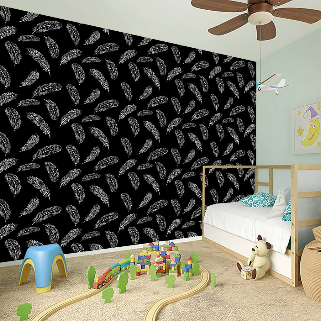 Black And White Feather Pattern Print Wall Sticker