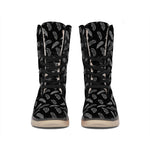 Black And White Feather Pattern Print Winter Boots