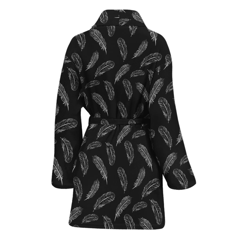 Black And White Feather Pattern Print Women's Bathrobe