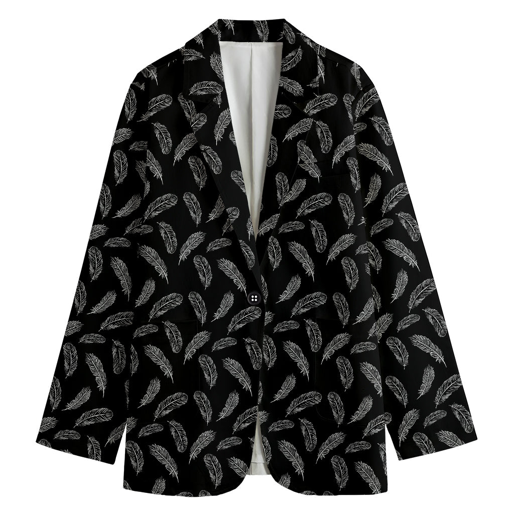 Black And White Feather Pattern Print Women's Blazer