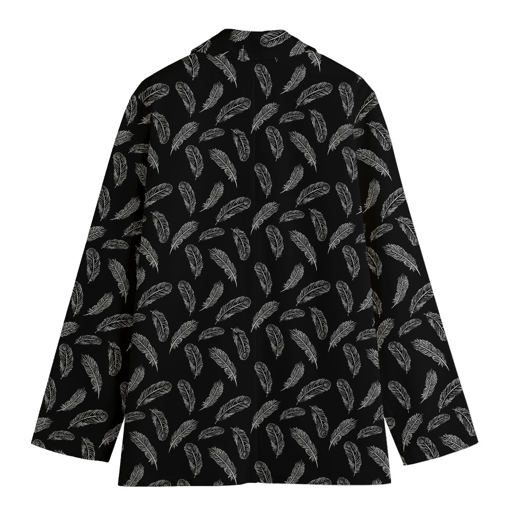 Black And White Feather Pattern Print Women's Blazer