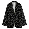 Black And White Feather Pattern Print Women's Cotton Blazer