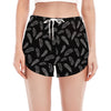 Black And White Feather Pattern Print Women's Split Running Shorts