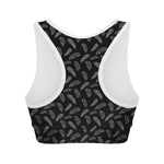 Black And White Feather Pattern Print Women's Sports Bra