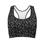 Black And White Feather Pattern Print Women's Sports Bra